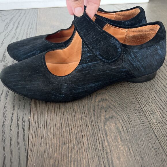 Think! Mary Jane Shoes Women Size 40/10 Black & Blue Suede Round Toe Slip On - Picture 7 of 9